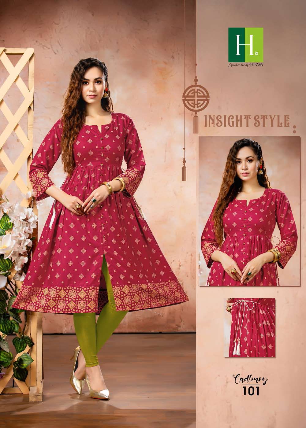 Hirwa Cadbury Fancy Ethnic Wear Rayon Printed  Anarkali Kurti Collection